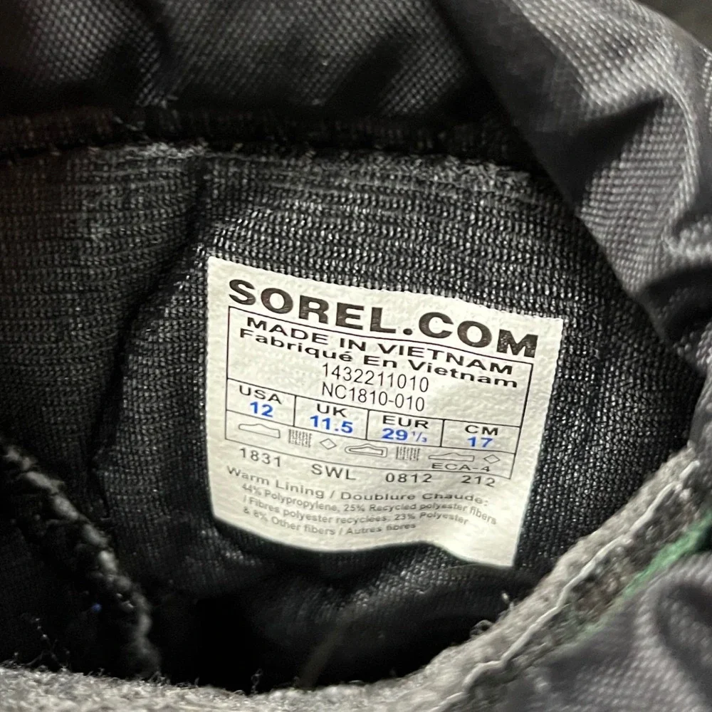 Sorel Flurry Snow Boots Kids Size 12 Black Blue Waterproof Insulated Winter warm